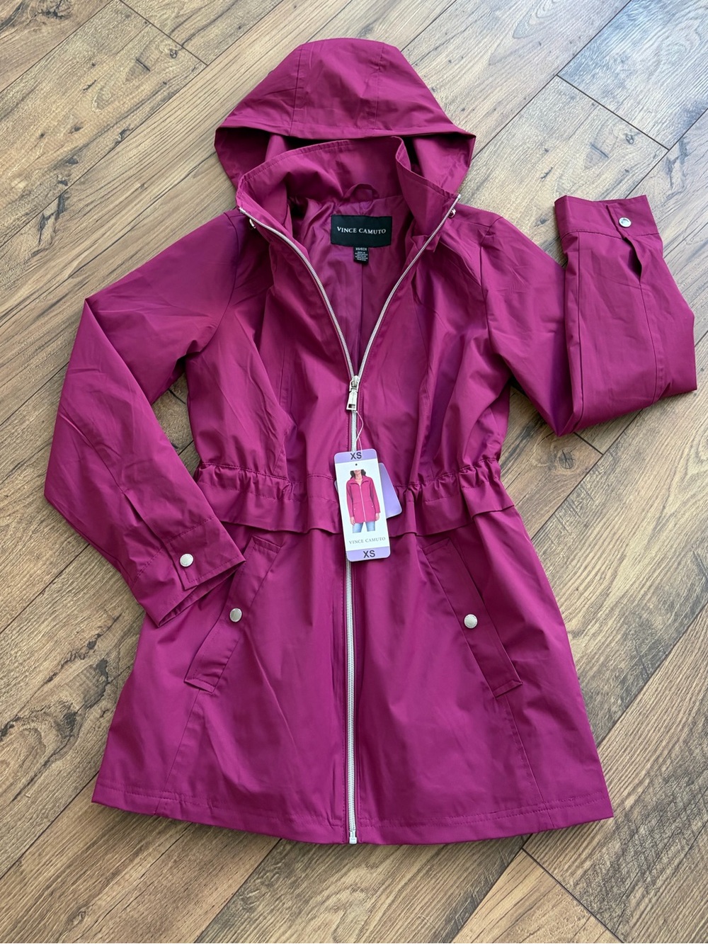 NWT VINCE CAMUTO Lightweight Adjustable Rain Jacket With Hood Sz: XS